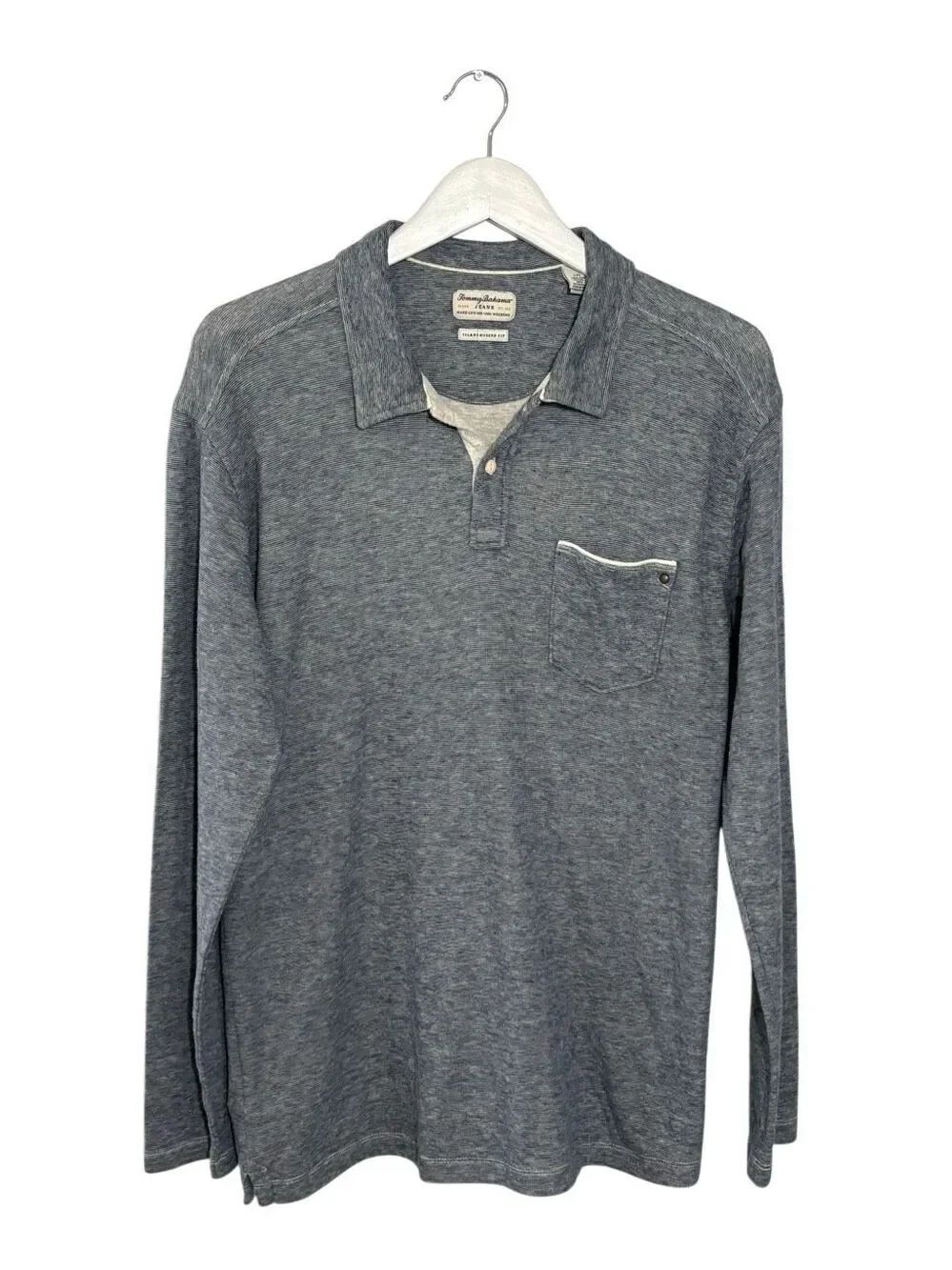Tommy Bahama Jeans Island Fit long sleeve blue micro stripe 100% Pima cotton pol